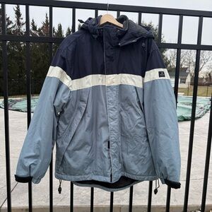 Men's Blue and Gray Vintage Y2K Winter Jacket